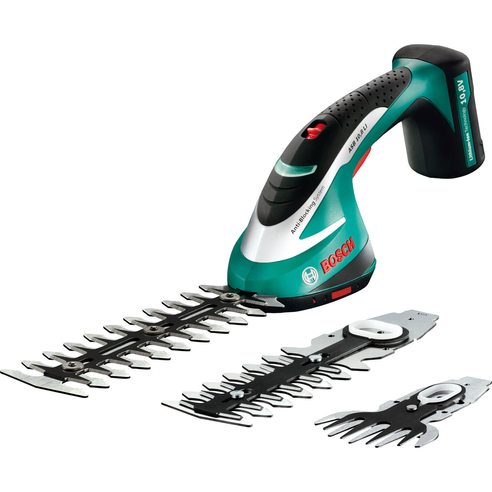 Image of Bosch ASB 108v Cordless Shrub Shear with 100 120 and 200mm Blades and Integral Lithium Ion Battery 13ah with Lubricant and Blade Protector Spray Worth 495