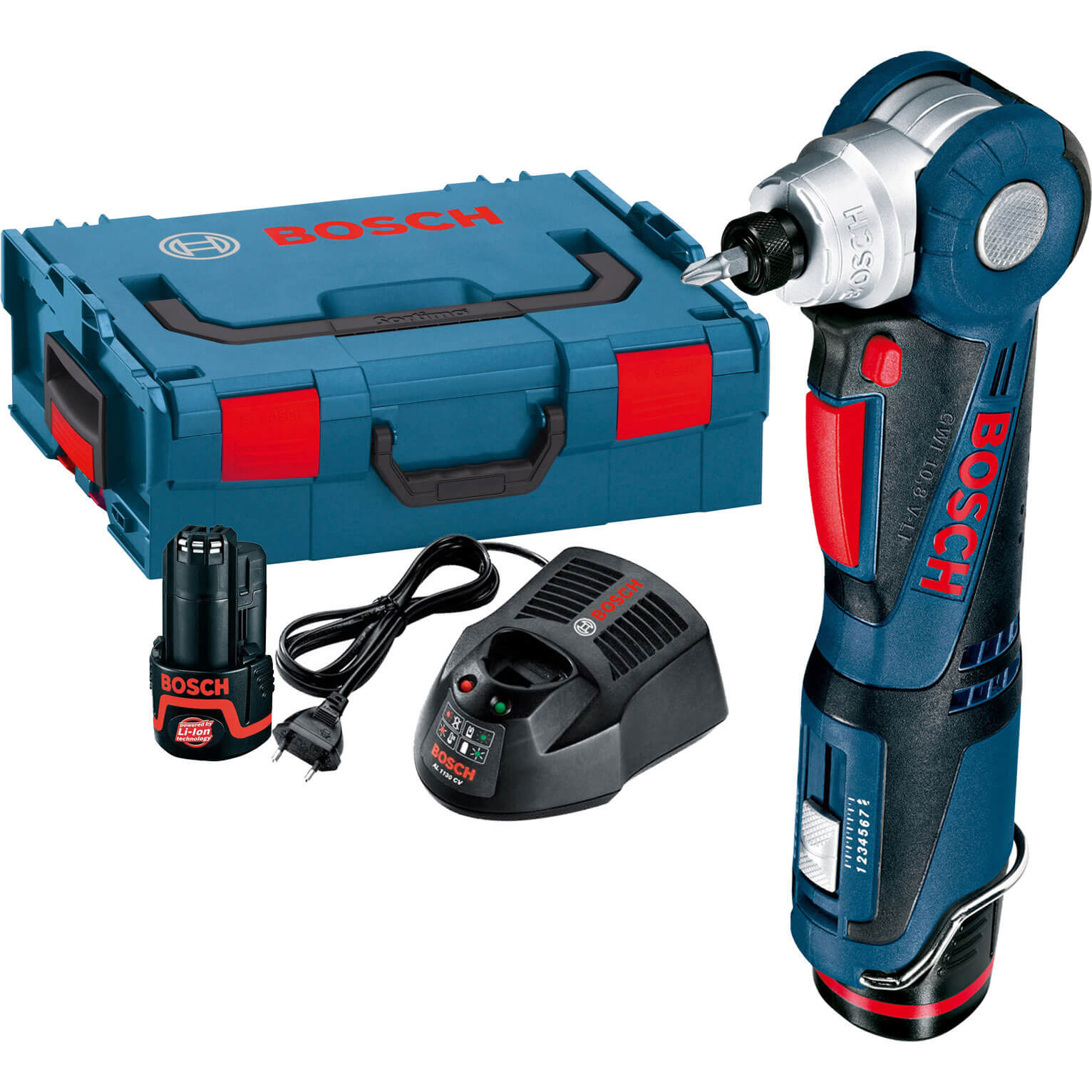 Image of Bosch GWI 108 VLi 108v Cordless Angle Screwdriver with L Boxx and 2 Lithium Ion Batteries 2ah