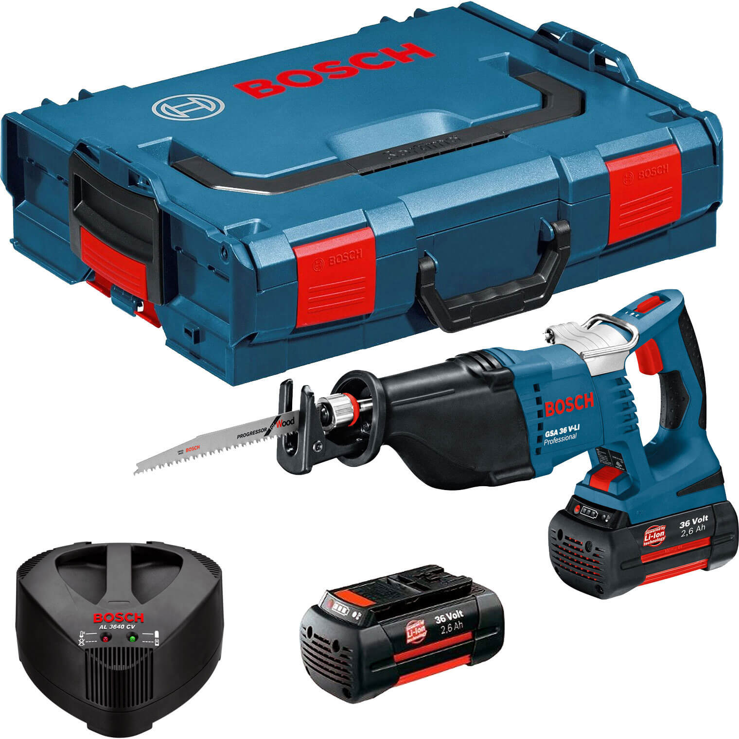 Image of Bosch GSA 36 VLI 36v Cordless Sabre Saw with L Boxx and 2 Lithium Ion Batteries 26ah