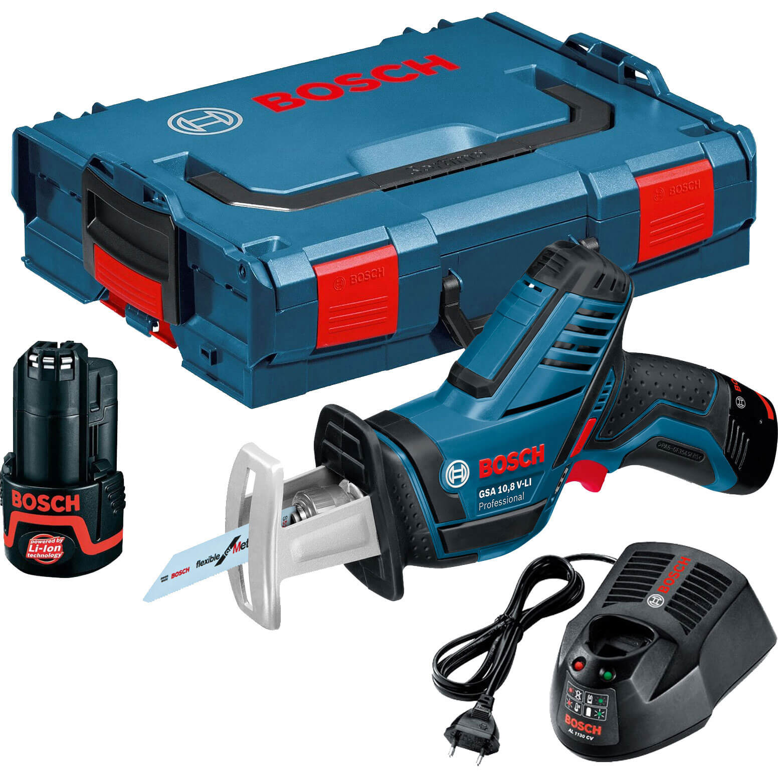 Image of Bosch GSA 108 VLI 108v Cordless Pocket Sabre Saw with L Boxx and 2 Lithium Ion Batteries 2ah