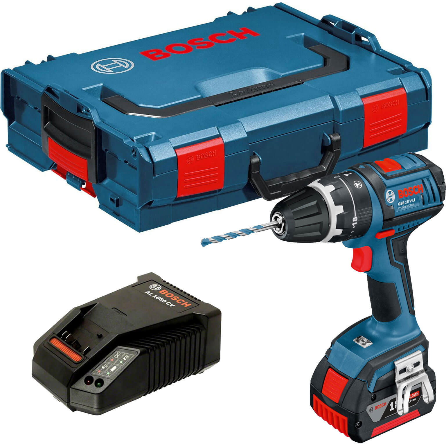 Image of Bosch GSB 18 VLI 18v Cordless Dynamicseries 2 Speed Combi Drill with 1 Lithium Ion Battery 4ah and L Boxx