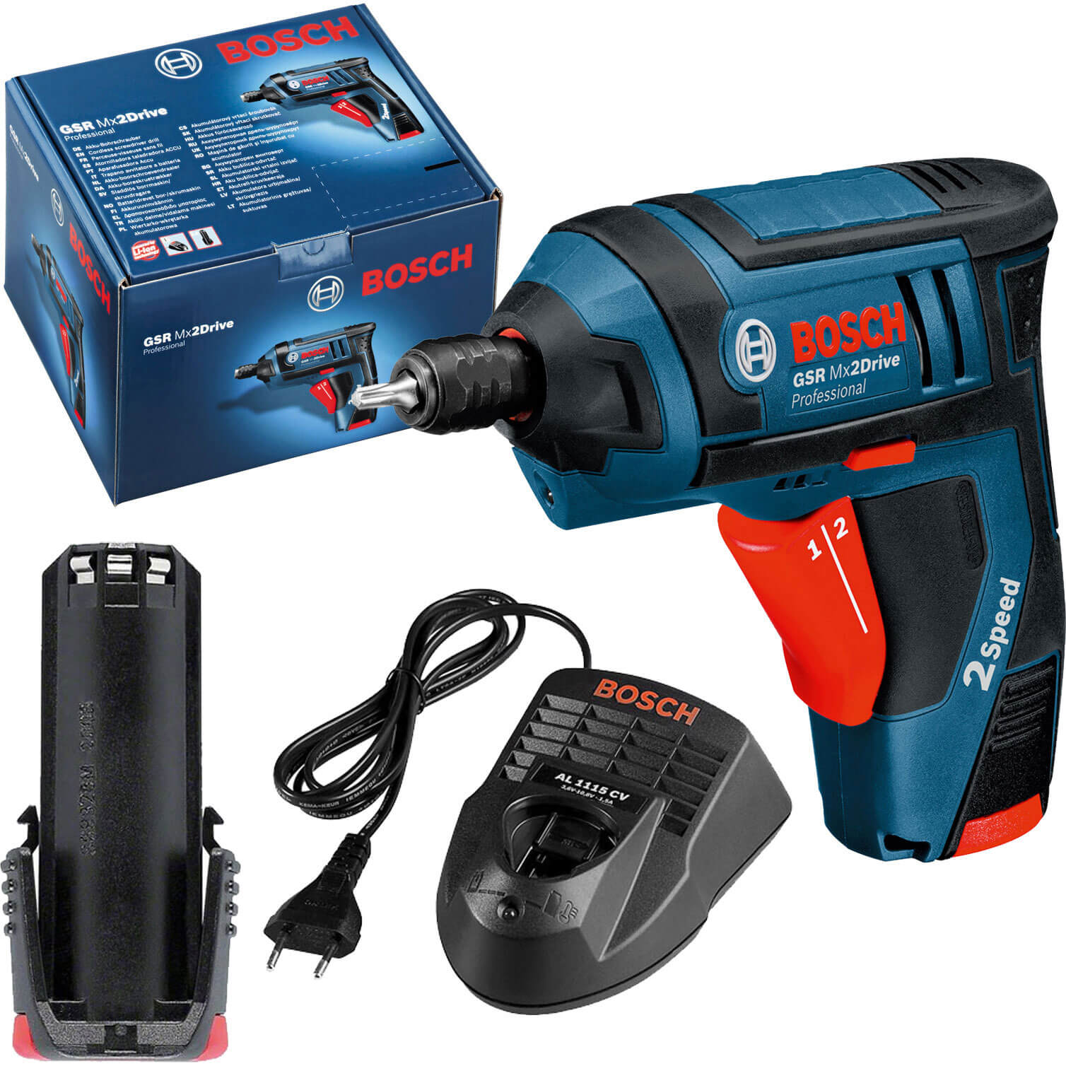 Image of Bosch GSR 36 VLI Mx2Drive Cordless 2 Speed Screwdriver with L Boxx and 2 Lithium Ion Batteries 13ah