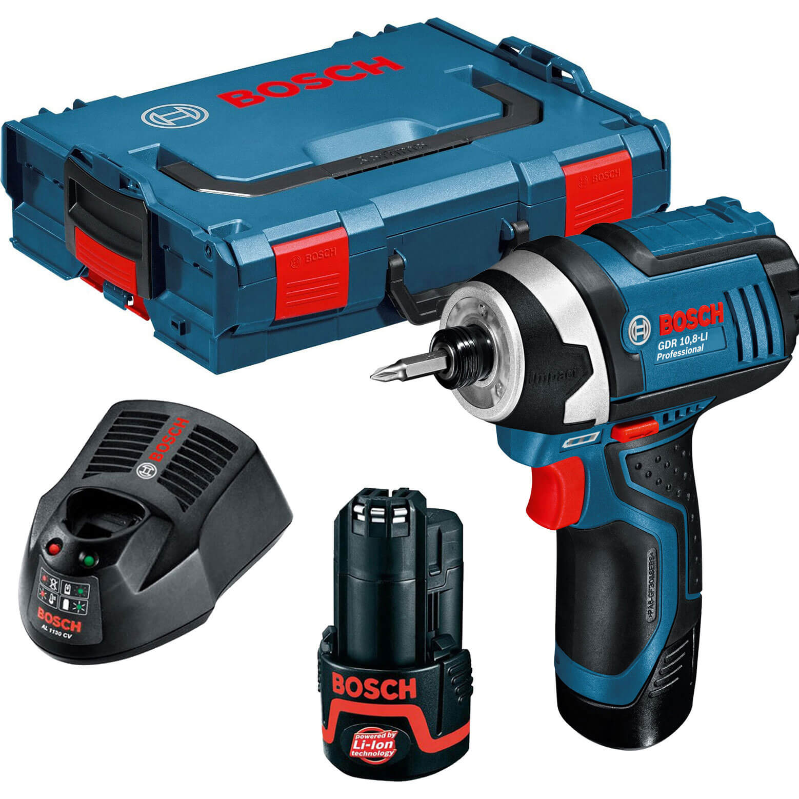 Image of Bosch GDR 108 VLI 108v Cordless Impact Driver with L Boxx and 2 Lithium Ion Batteries 2ah