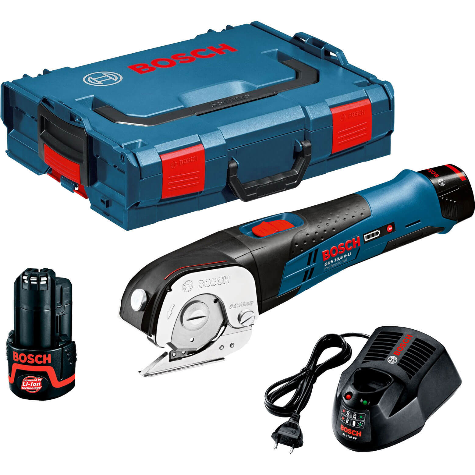 Image of Bosch GUS 108 VLI 108v Cordless Universal Shears with L Boxx and 2 Lithium Ion Batteries 2ah