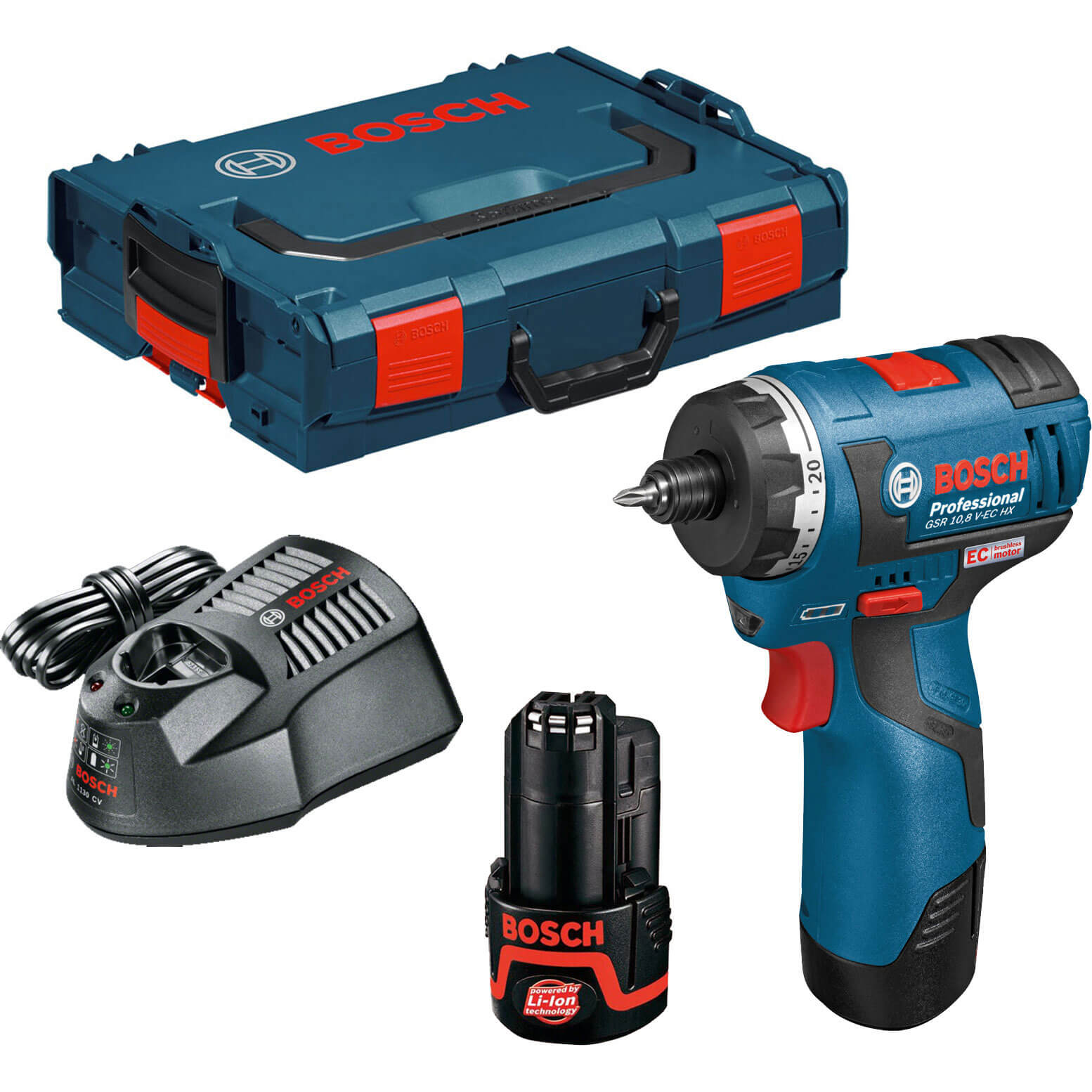 Image of Bosch GSR 108 VEC HX 108v Cordless 2 Speed Brushless Drill Driver with L Boxx and 2 Lithium Ion Batteries 2ah