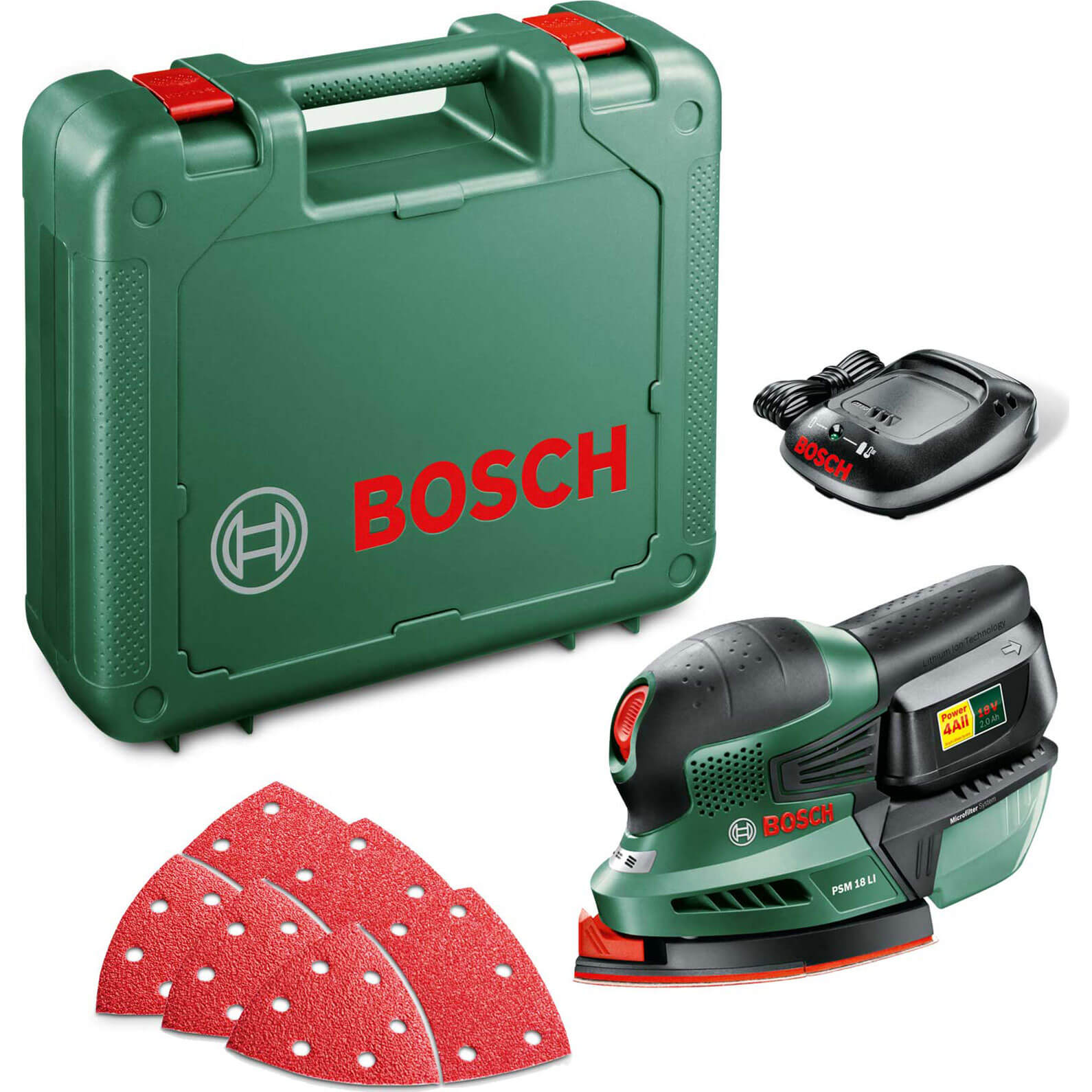 Image of Bosch POWER4ALL PSM 18 LI 18v Cordless Delta Sander with 1 Lithium Ion Battery 2ah