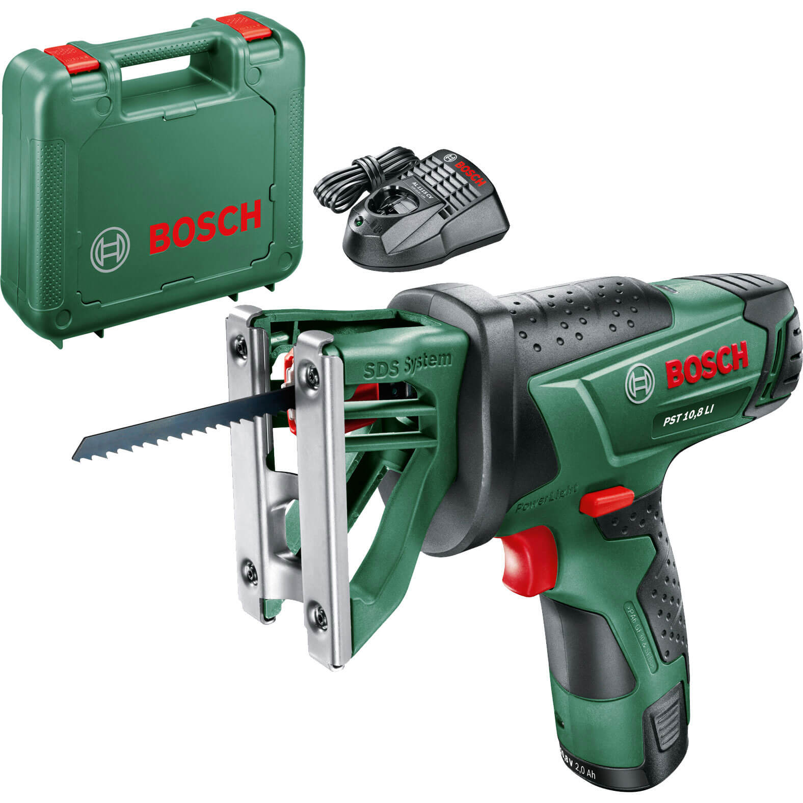 Image of Bosch POWER4ALL PST 108 LI 108v Cordless Jigsaw Sabre Saw with 1 Lithium Ion Battery 2ah