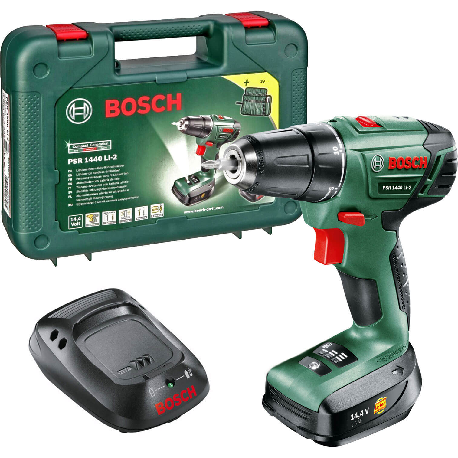 Image of Bosch POWER4ALL PSR 1440 LI2 144v Cordless 2 Speed Drill Driver with 1 Lithium Ion Battery 15ah