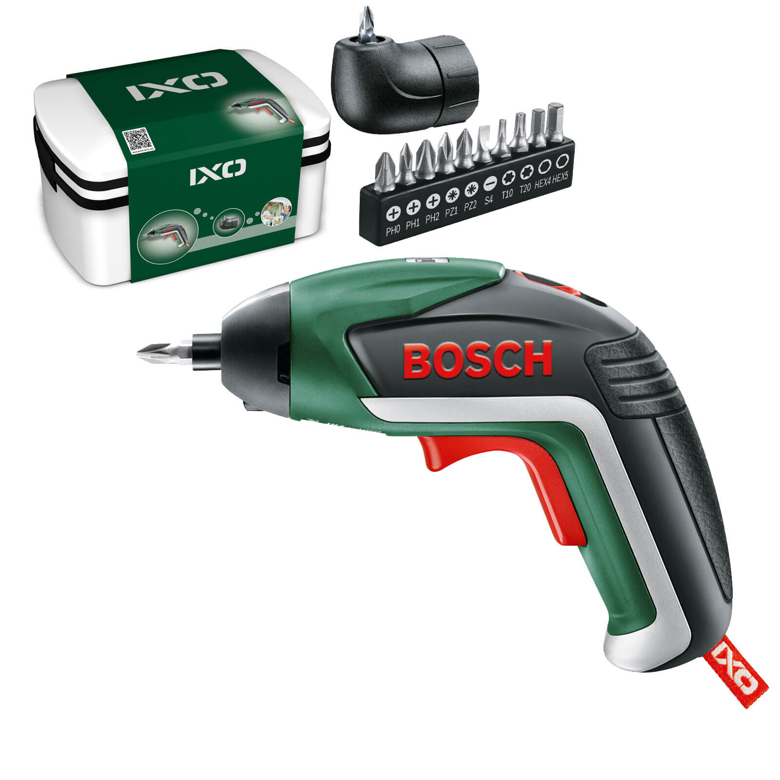 Image of Bosch IXO V 36v Cordless Screwdriver with Integral Lithium Ion Battery and Right Angle Screw Adaptor