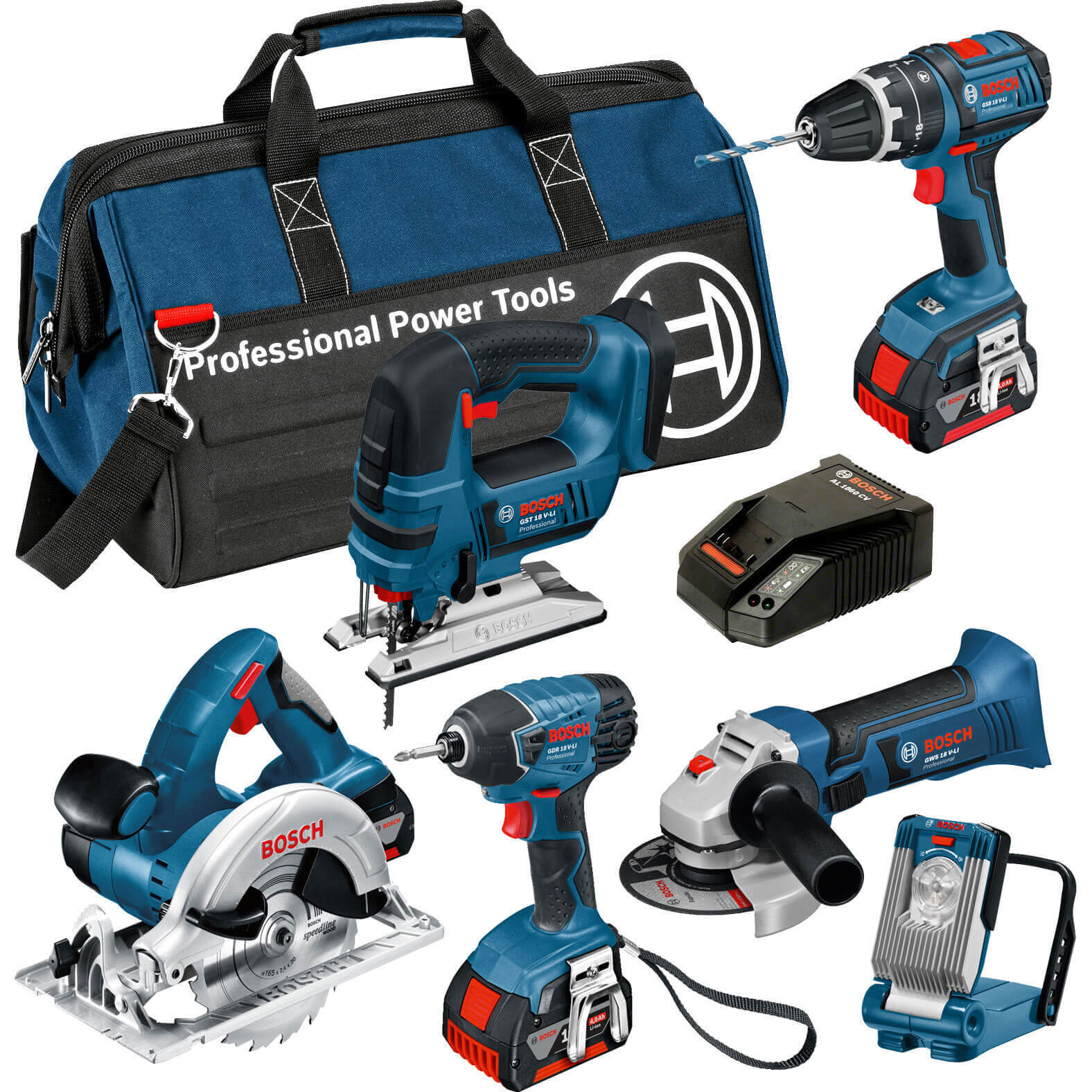 Image of Bosch BAG6DS 18v Cordless Dynamicseries 6 Piece Power Tool Kit with 3 Lithium Ion Batteries 4ah and LBAG