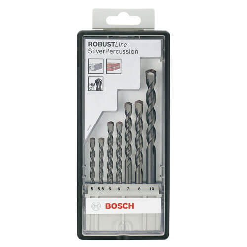 Image of Bosch 7 Piece Silver Percussion Masonry Drill Bit Set in Robust Line Case 5 10mm