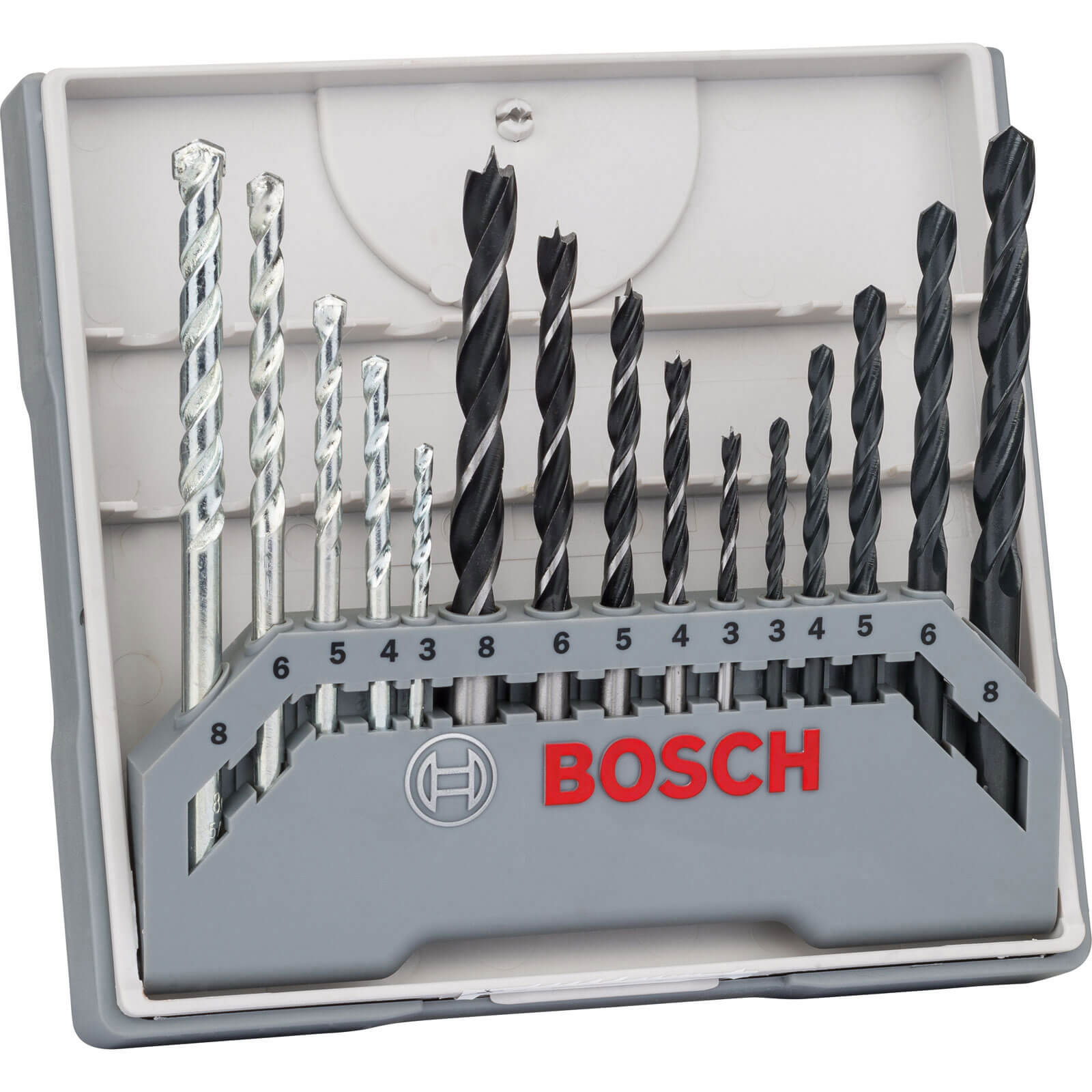 Image of Bosch 15 Piece Mixed Drill Bit Set for Wood Masonry and Metal 3 8mm