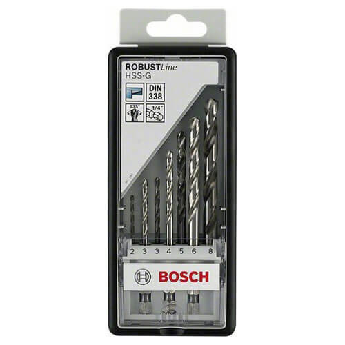 Image of Bosch 5 Piece Hex Shank HSSG Metal Drill Bit Set in Robust Line Case 2 8mm