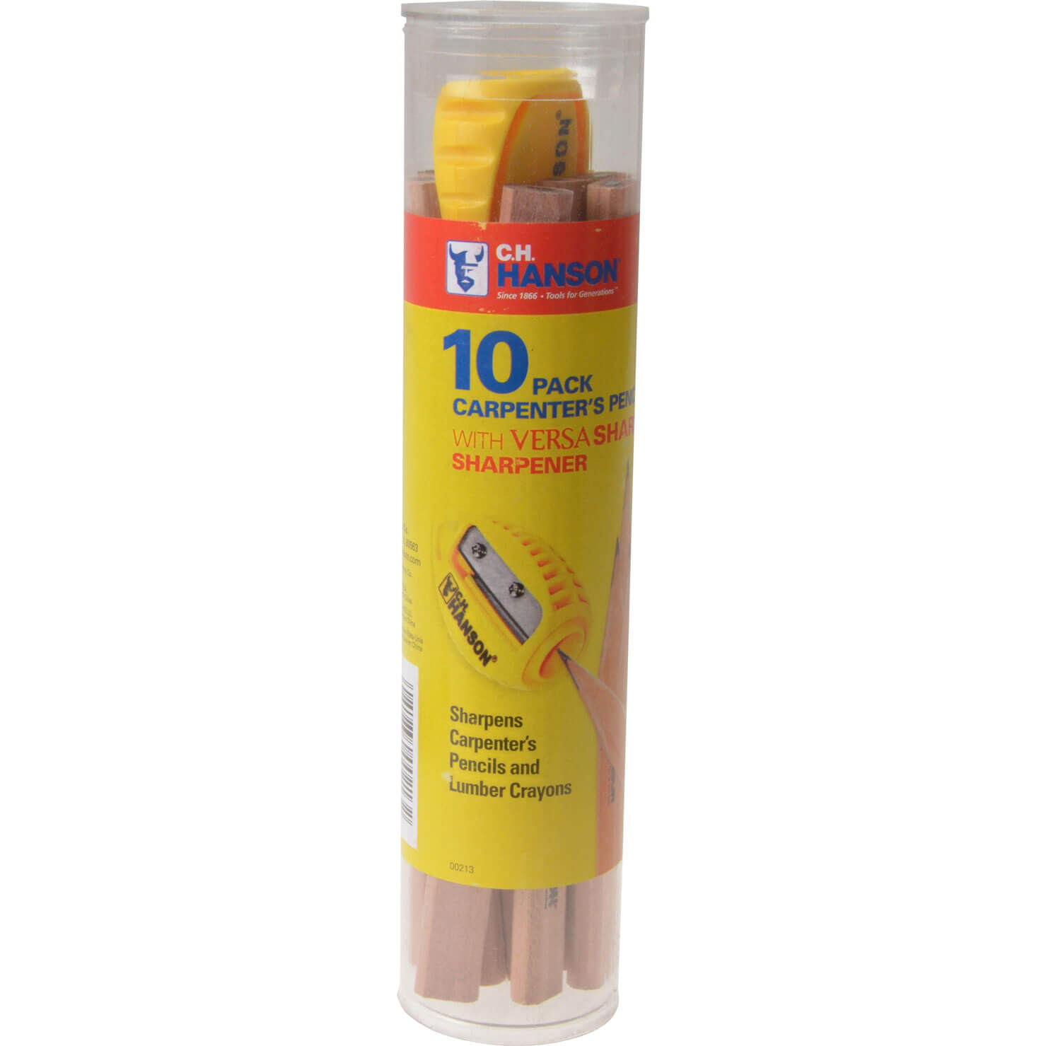 Image of Hanson Carpenter Pencils Tube of 10 with VersaSharp Pencil Sharpener