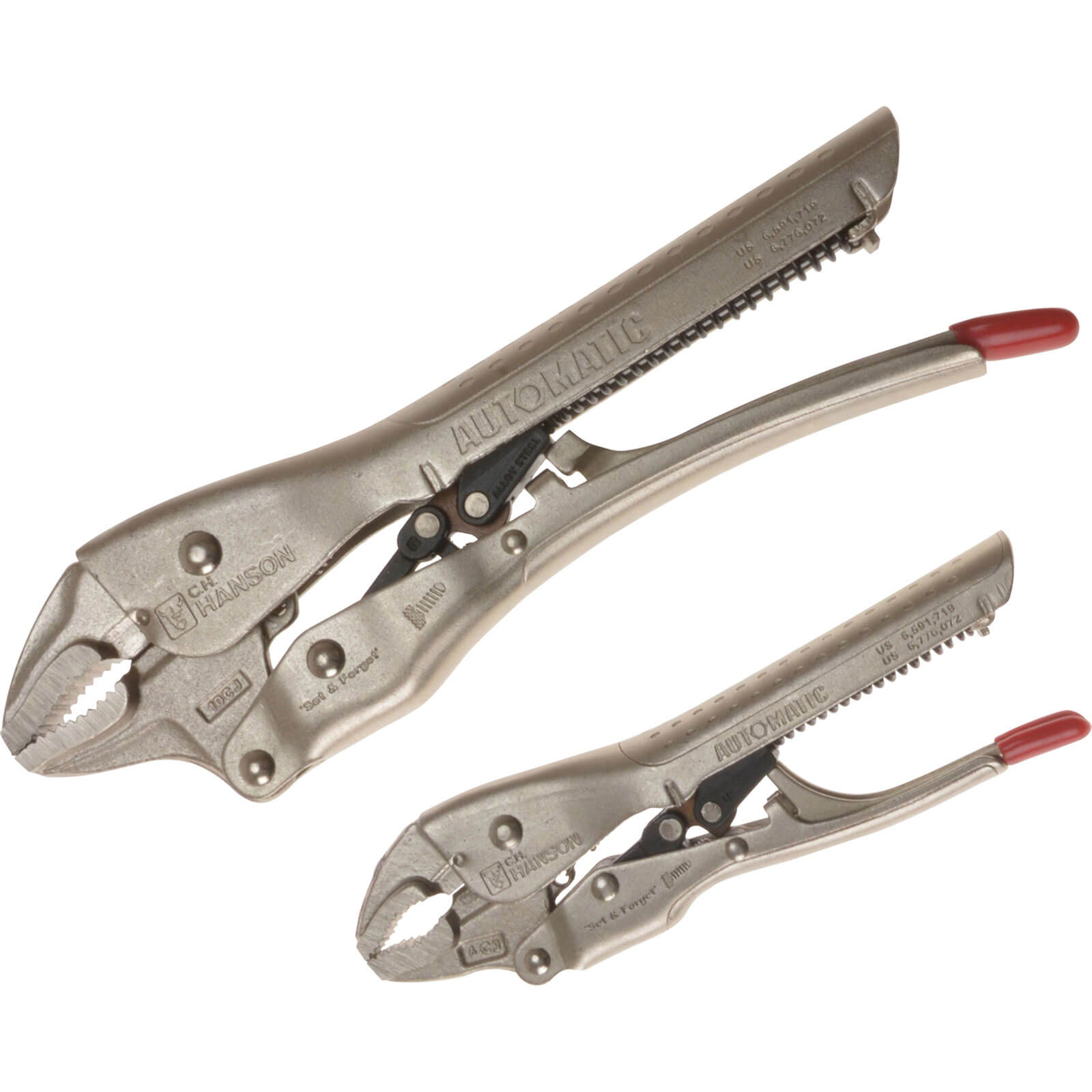 Image of Hanson 2 Piece Automatic Locking Curved Jaw Pliers Set 150mm and 250mm