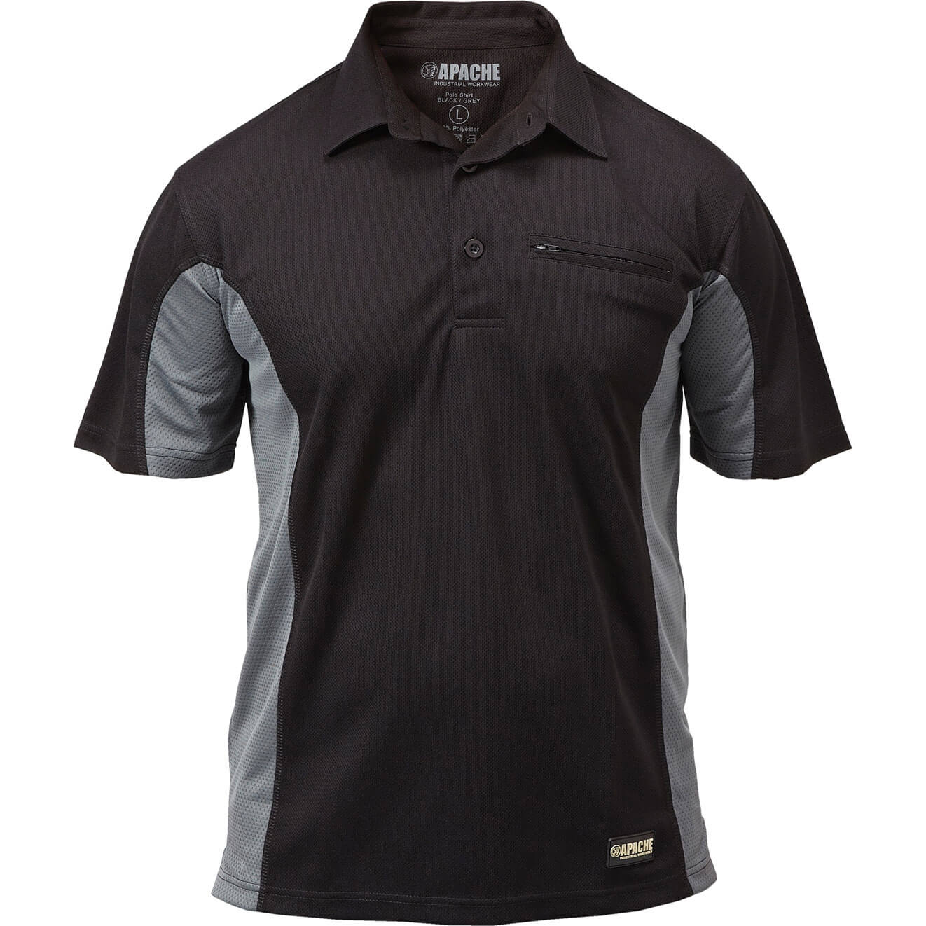 Image of Apache Mens Dry Max Polo T Shirt Black Grey Medium