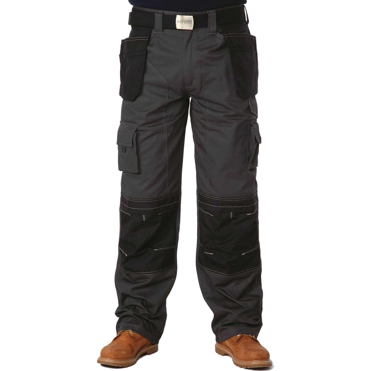 Image of Apache Mens Holster Pocket Work Trousers Black Grey Waist 36 Leg 31