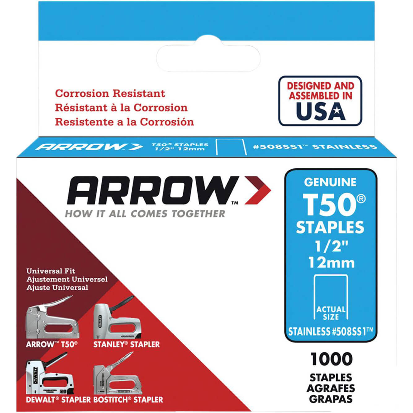 Image of Arrow T50 12mm Stainless Steel Staples Pack of 1000 12