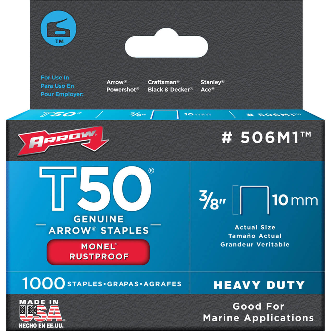 Image of Arrow T50M 506M Monel Staples 10mm 38 Pack of 1000