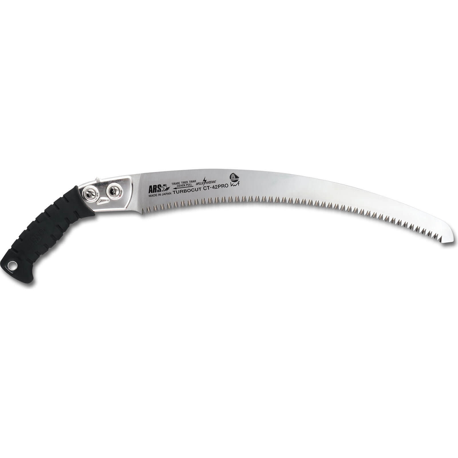 Image of ars ct42pro pruning saw with rubber grip handle sheath and 420mm turbocut curved blade overall 600mm long