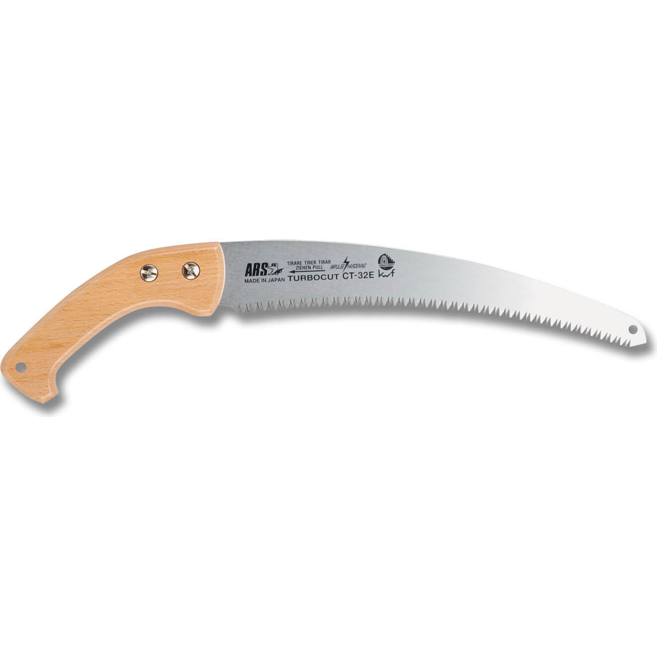 Image of ars ct32ew pruning saw with wood grip handle sheath and 300mm turbocut straight blade overall 500mm long