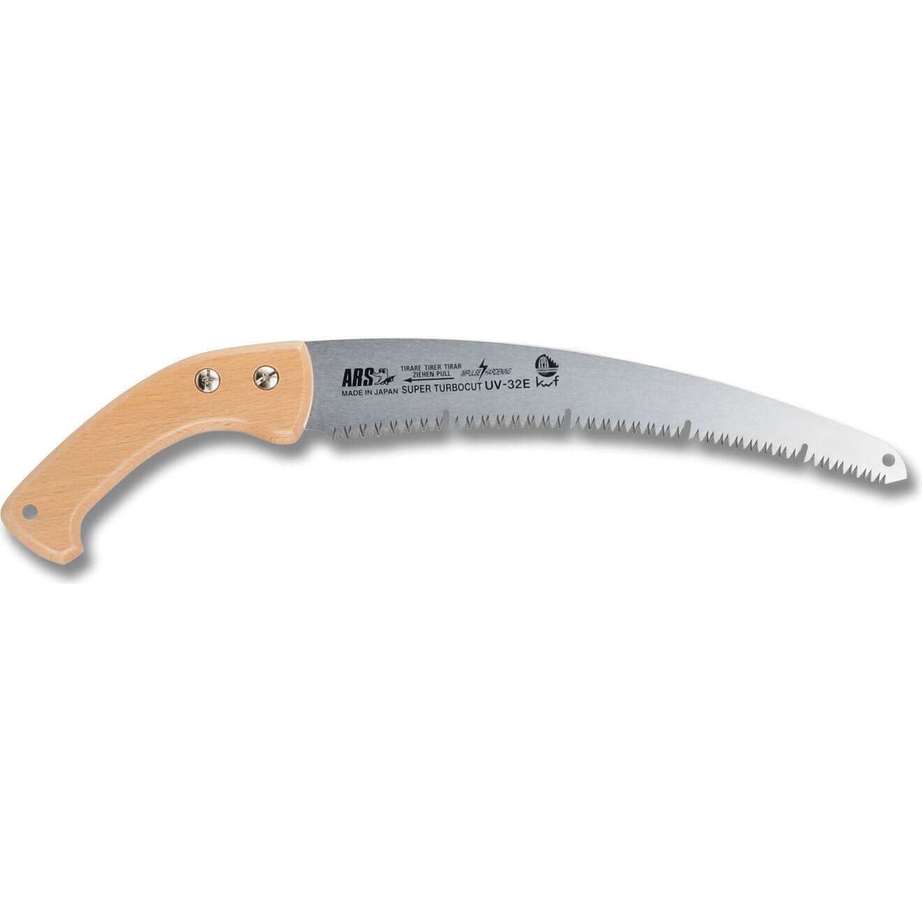 Image of ARS UV32EW Pruning Saw with Wood Grip Handle Sheath and 300mm Super Turbocut Straight Blade Overall 500mm Long