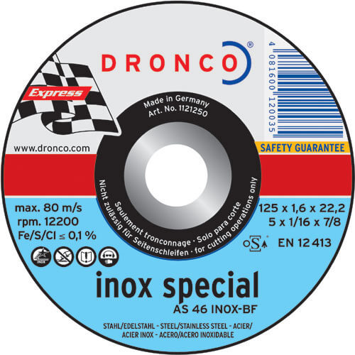 Image of Dronco AS 46 T INOX 230mm x 19mm x 222mm Bore Angle Grinder Stainless Steel Inox Cutting Discs for Steel