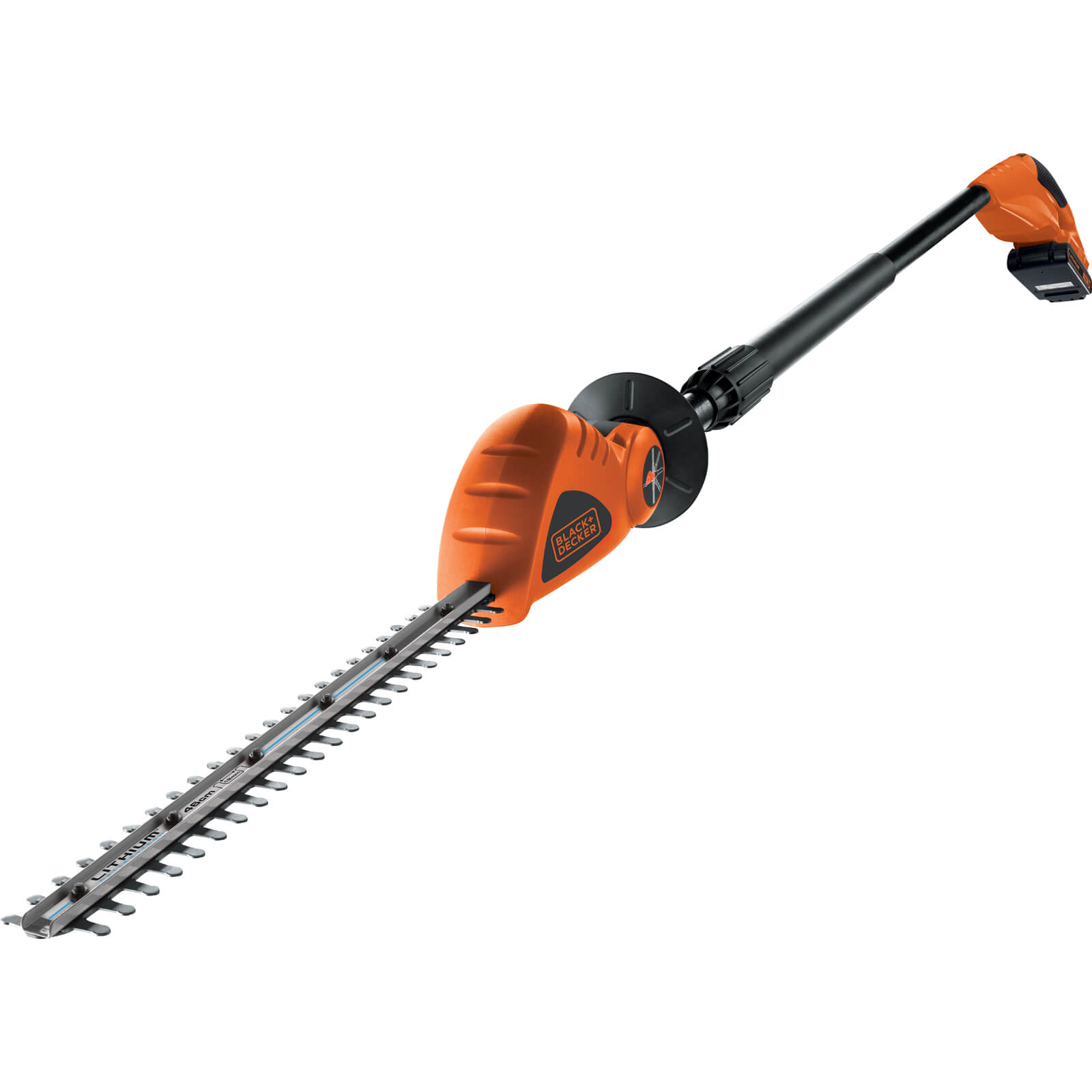 Image of Black and Decker GTC1843L20 18v Cordless Long Reach Articulating Hedge Trimmer with 430mm Blade and 1 Lithium Ion Battery 2ah