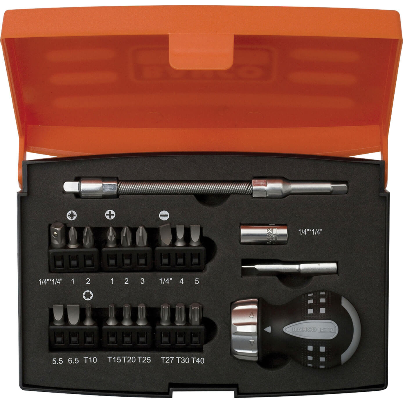 Image of Bahco 22 Piece Mixed Stubby Ratchet Screwdriver and Socket Set