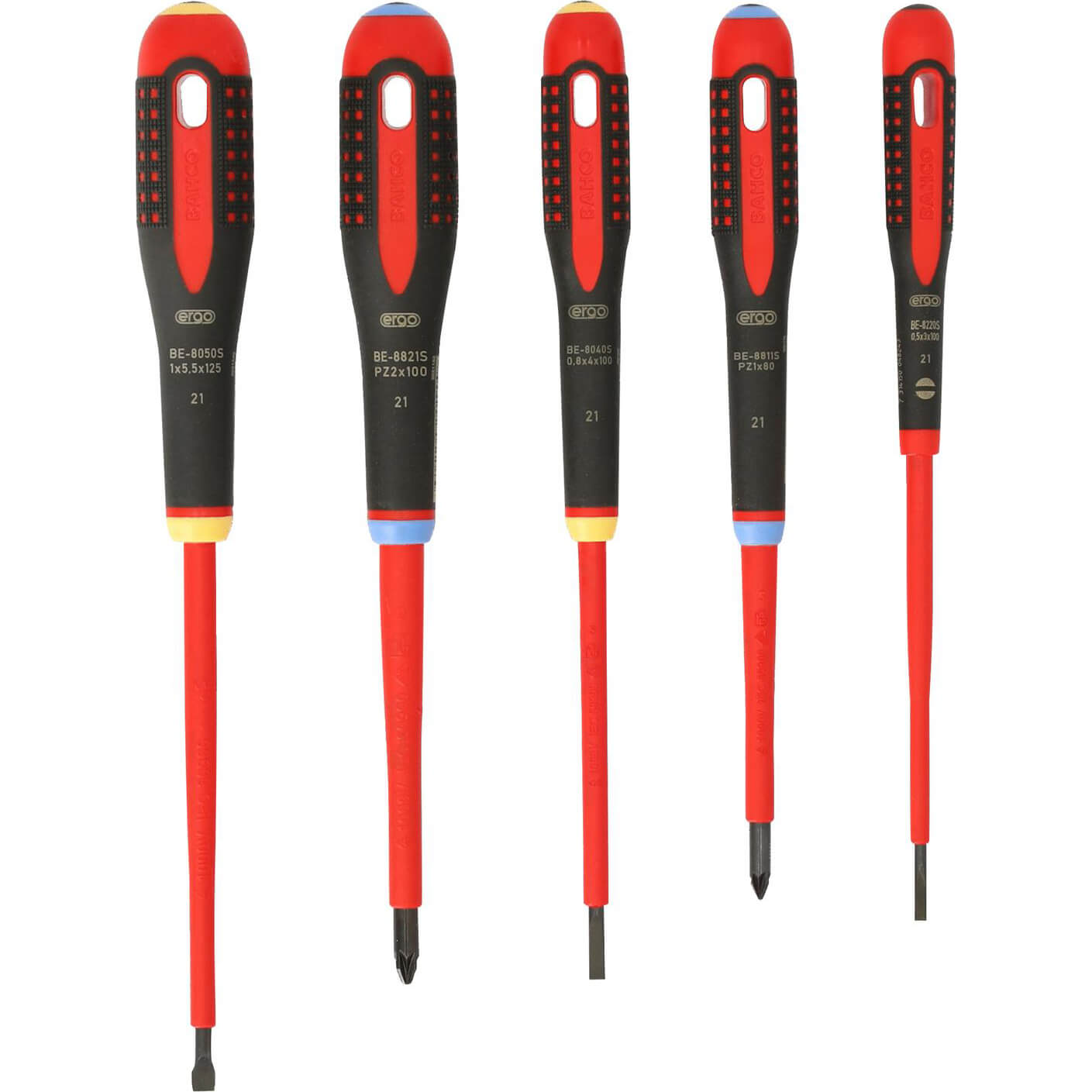 Image of Bahco 5 Piece VDE Insulated Ergo Screwdriver Set Slotted Pozi