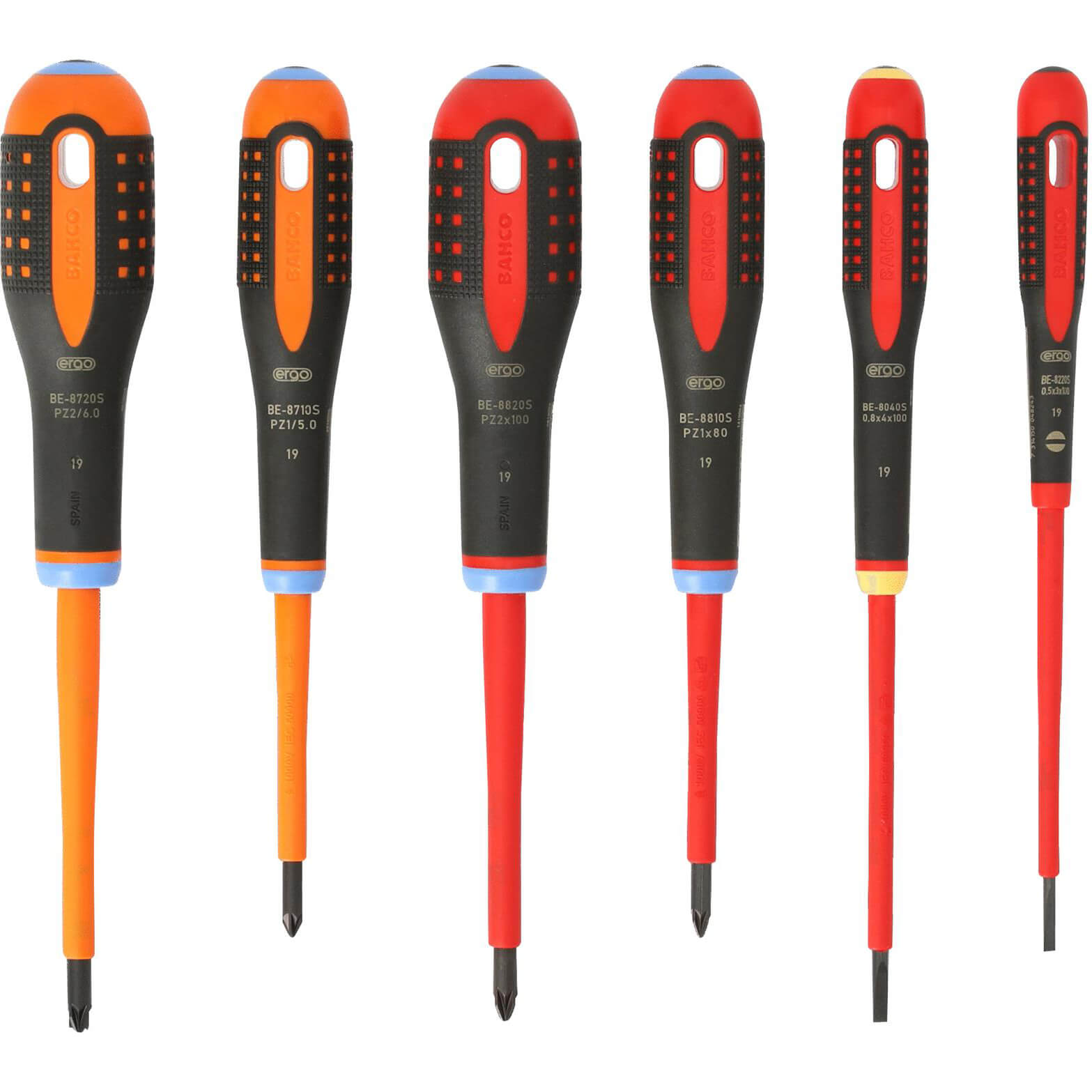 Image of Bahco 6 Piece Insulated Screwdriver Set with Ergo Handles Slotted Phillips and Pozi