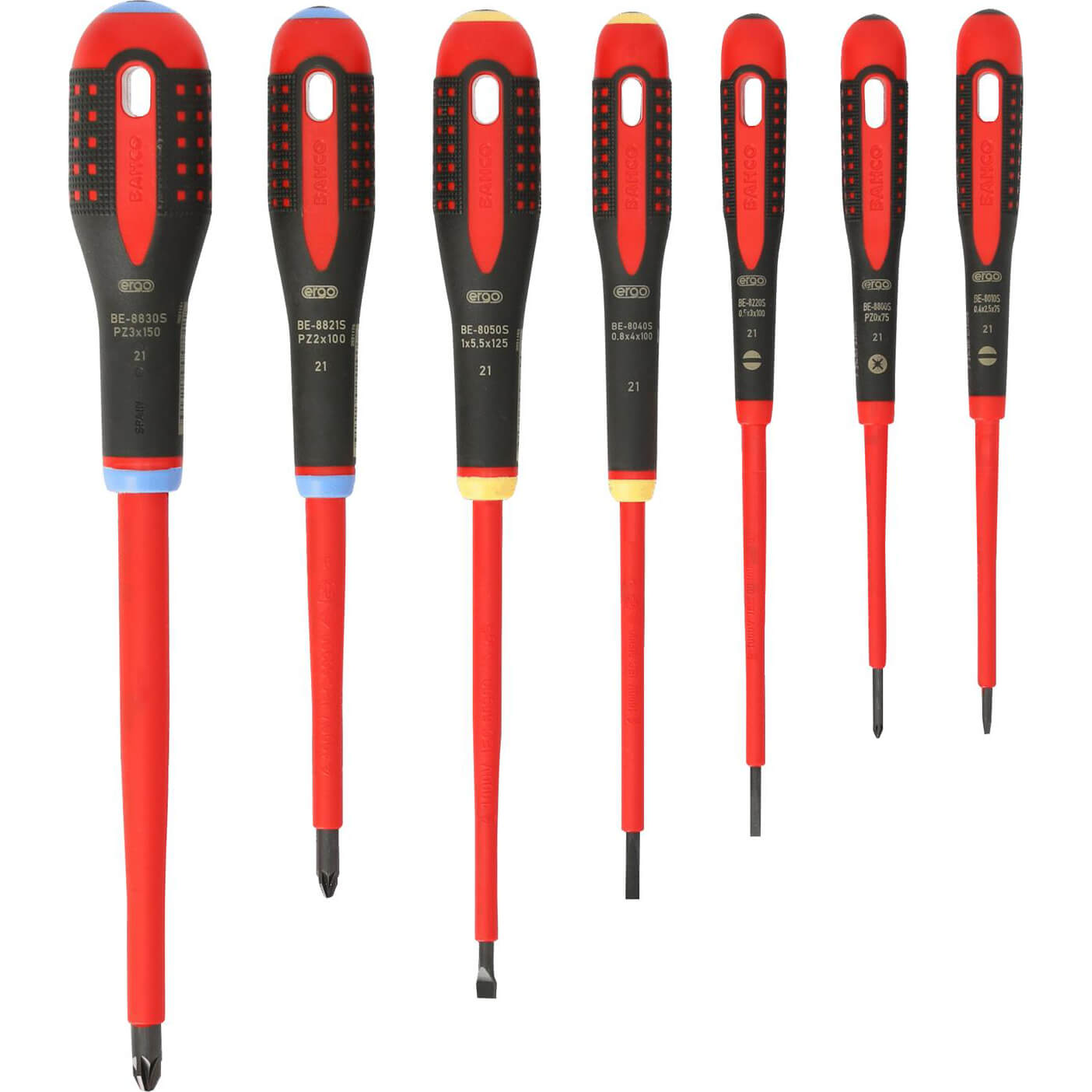 Image of Bahco 7 Piece VDE Insulated Pozi and Slotted Screwdriver Set