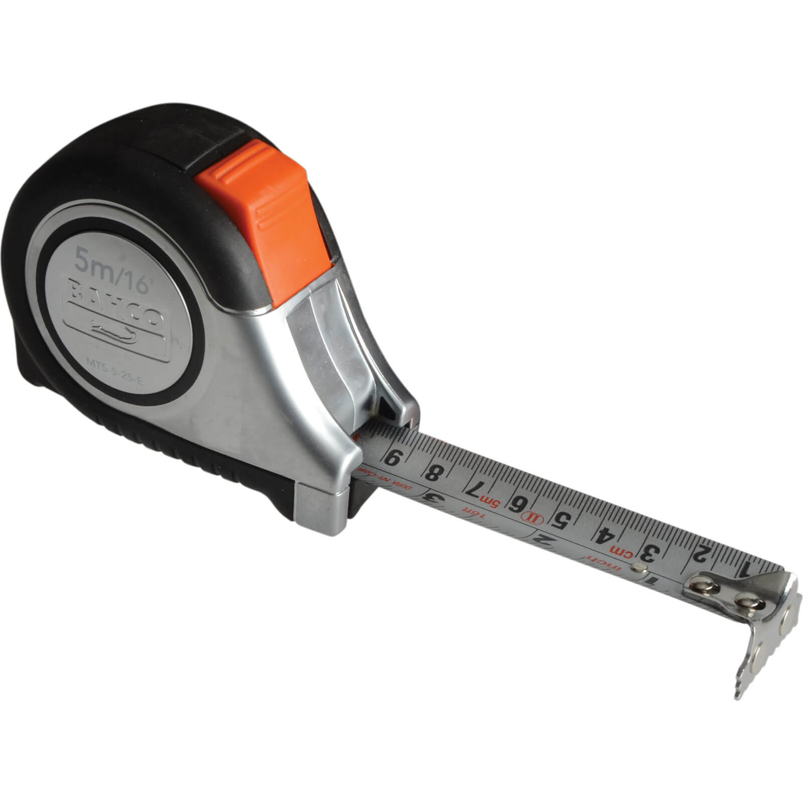 Image of Bahco Stainless Steel Blade Auto Lock 5 Metre 16 Feet Tape Measure with Magnetic Tip