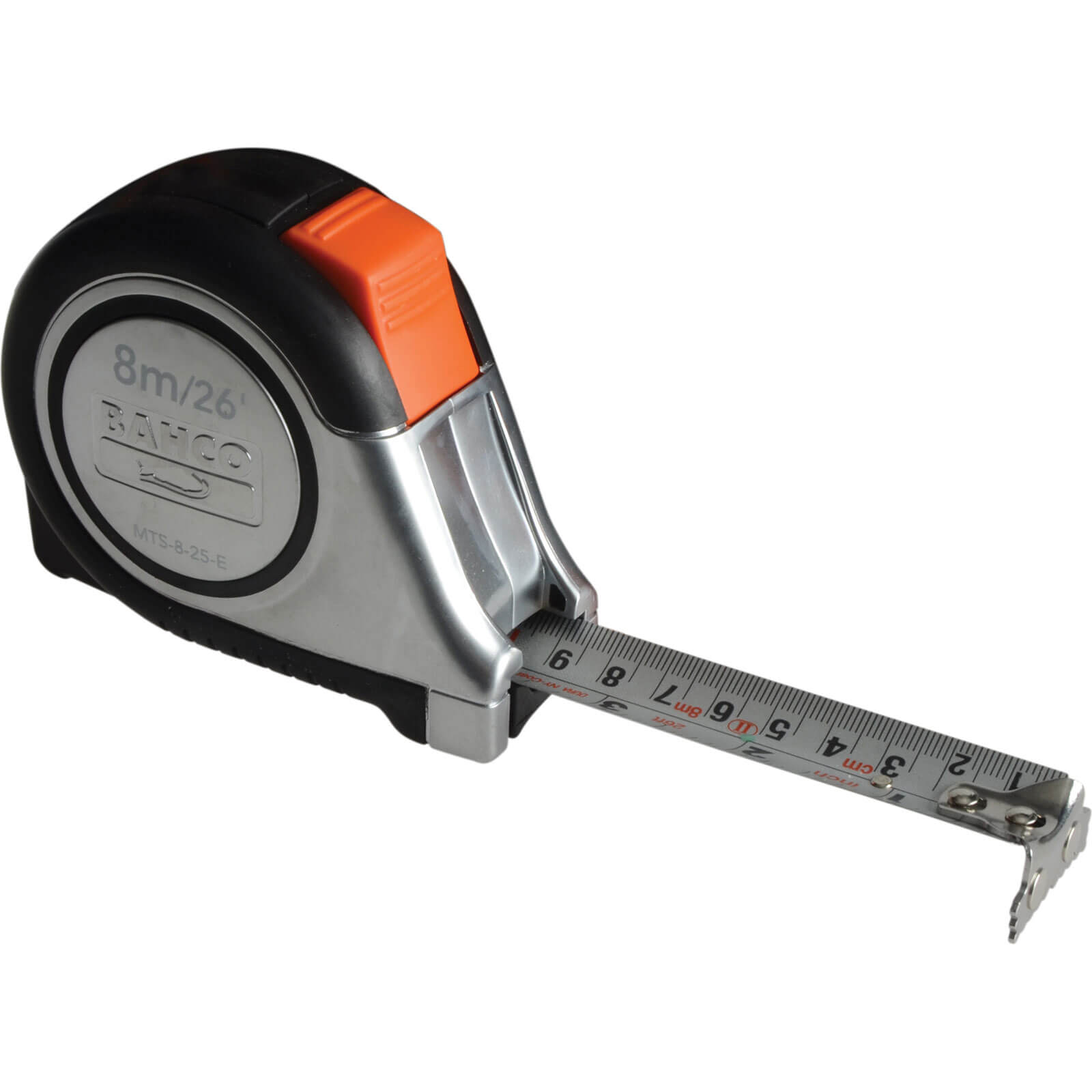 Image of Bahco Stainless Steel Blade Auto Lock 8 Metre 26 Feet Tape Measure with Magnetic Tip