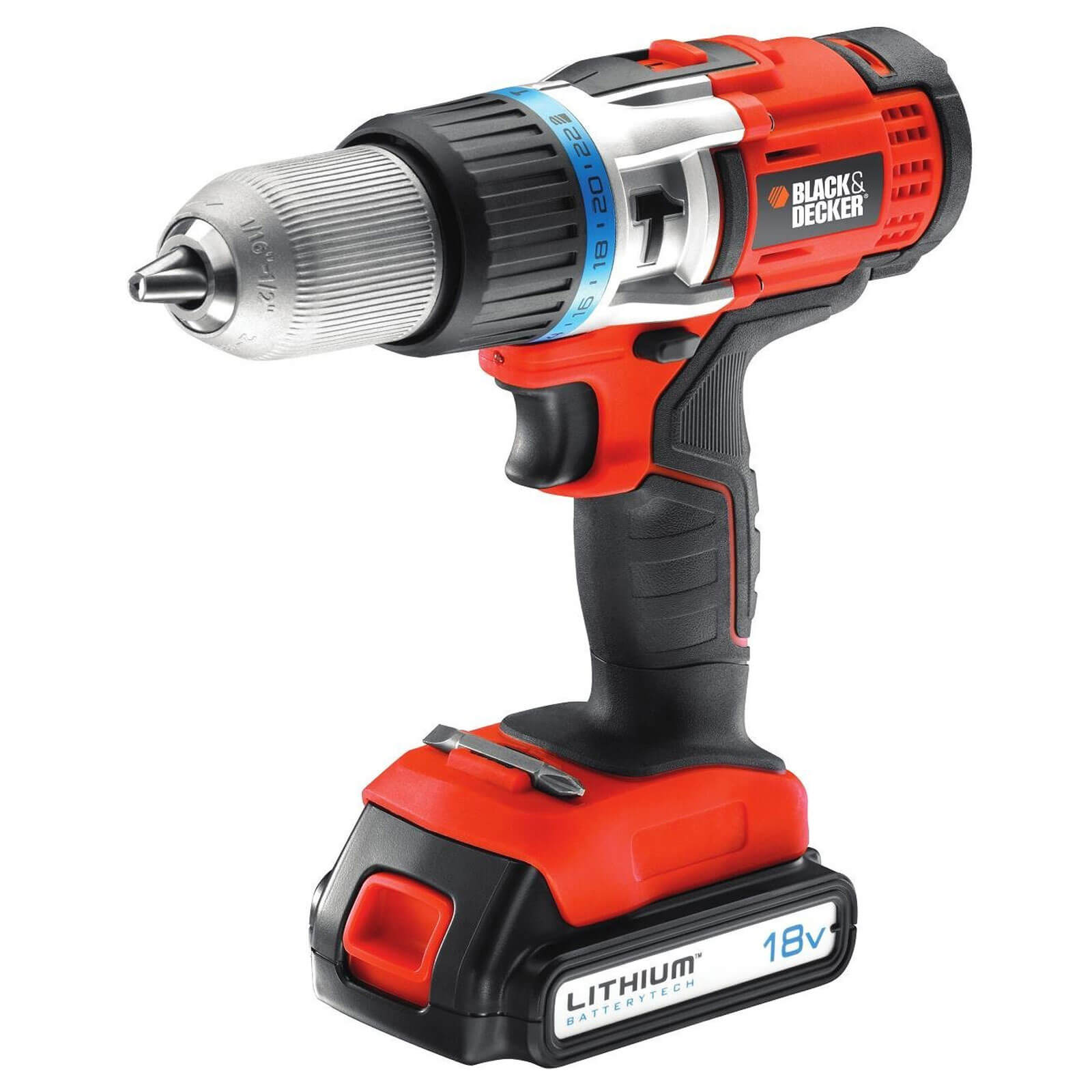 Image of Black and Decker EGBHP1881K 18v Cordless Combi Drill with 1 Lithium Ion Battery 15ah in Kitbox