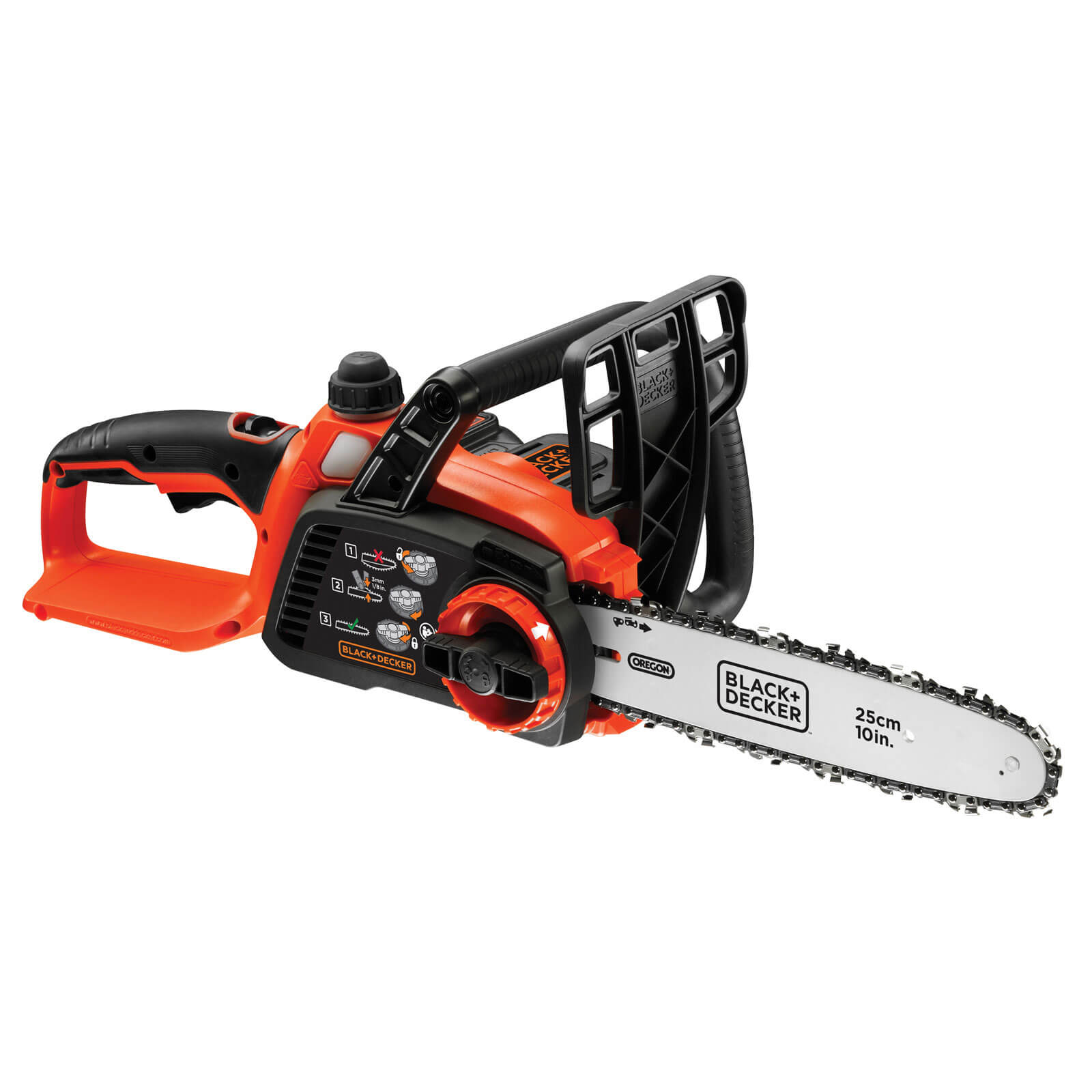 Image of Black and Decker GKC1825L20 18v Cordless Chainsaw with 250mm 10 Bar and 1 Lithium Ion Battery 2ah