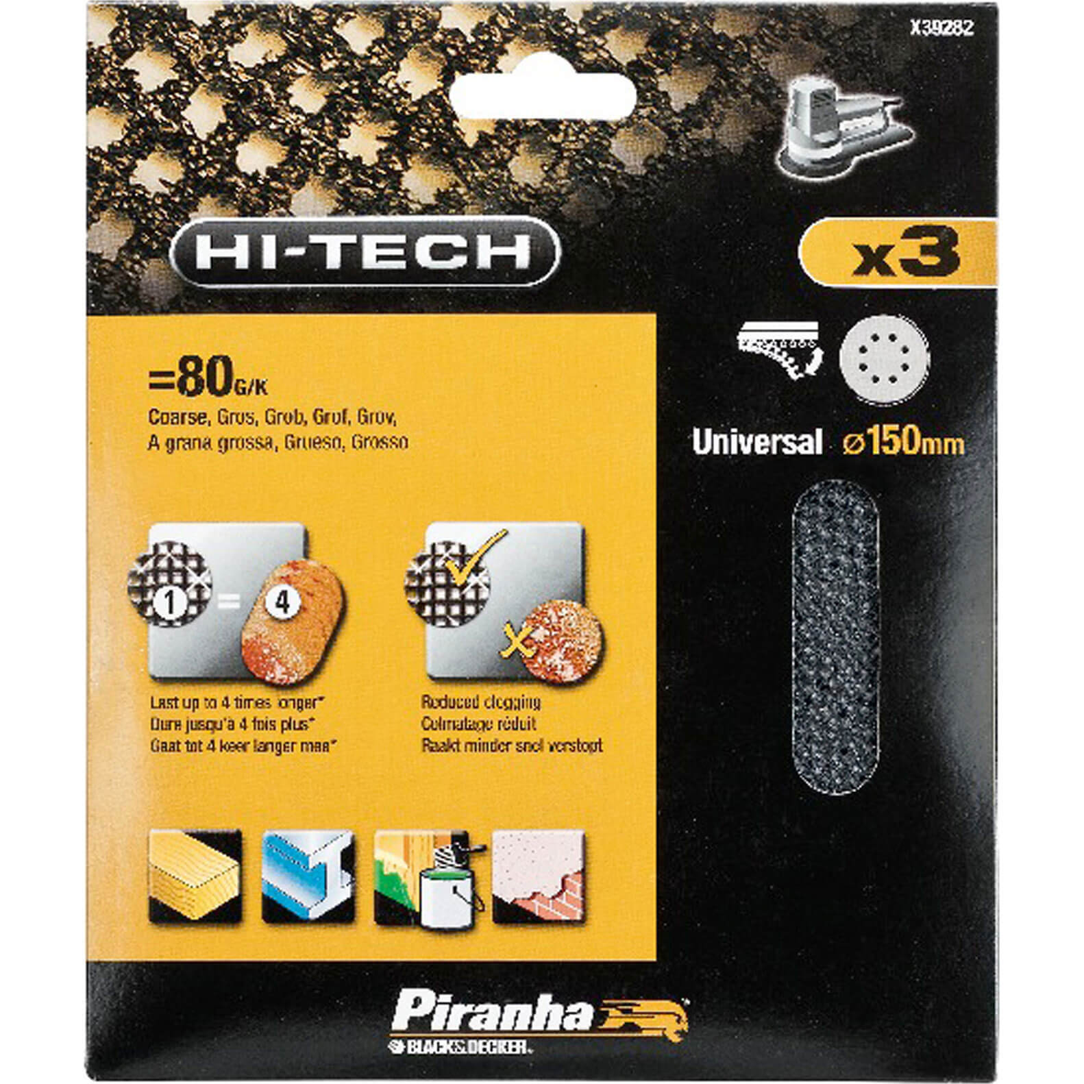 Image of Black and Decker X39282 Piranha 150mm Mesh Sanding Disc 80g Pack of 3 for Velcro Sanders