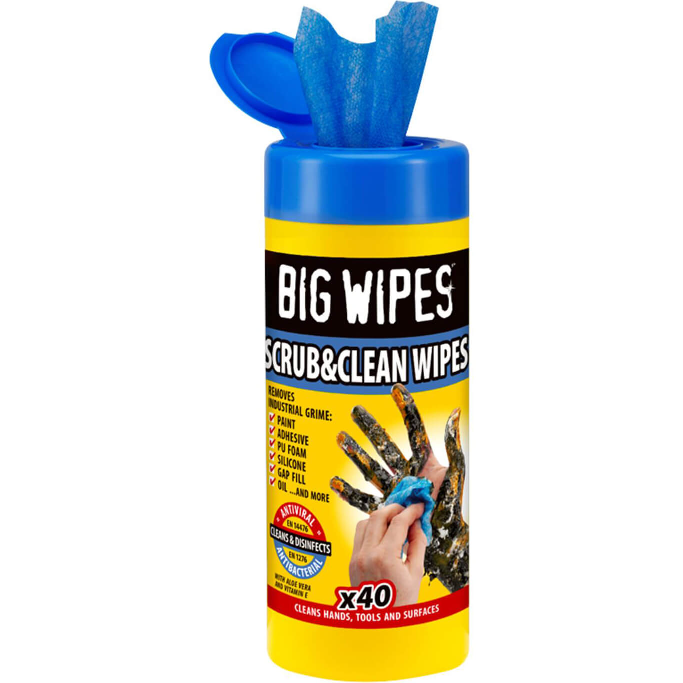 Image of Big Wipes Industrial Plus Cleaning Wipes Tub of 40 Wipes