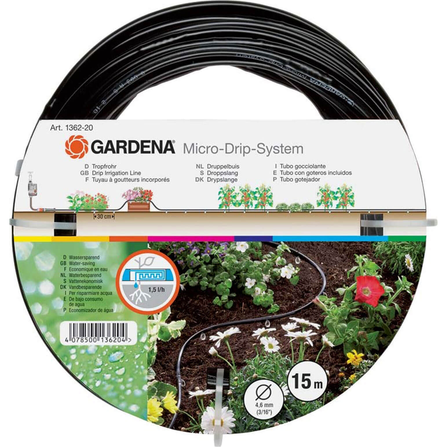 Image of Gardena 15 Metre Above Ground Drip Irrigation Pipe 46mm 316 Micro Drip System