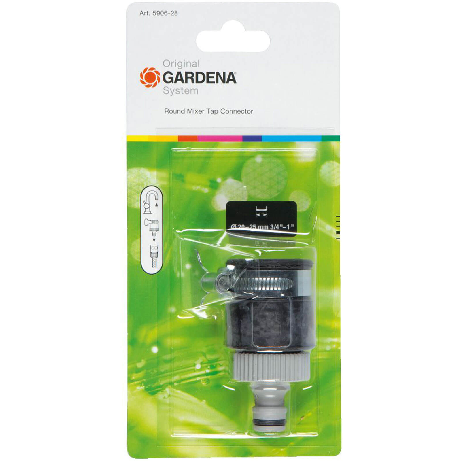 Image of Gardena Round Mixer Tap Hose Connector with 20 to 25mm External Dia