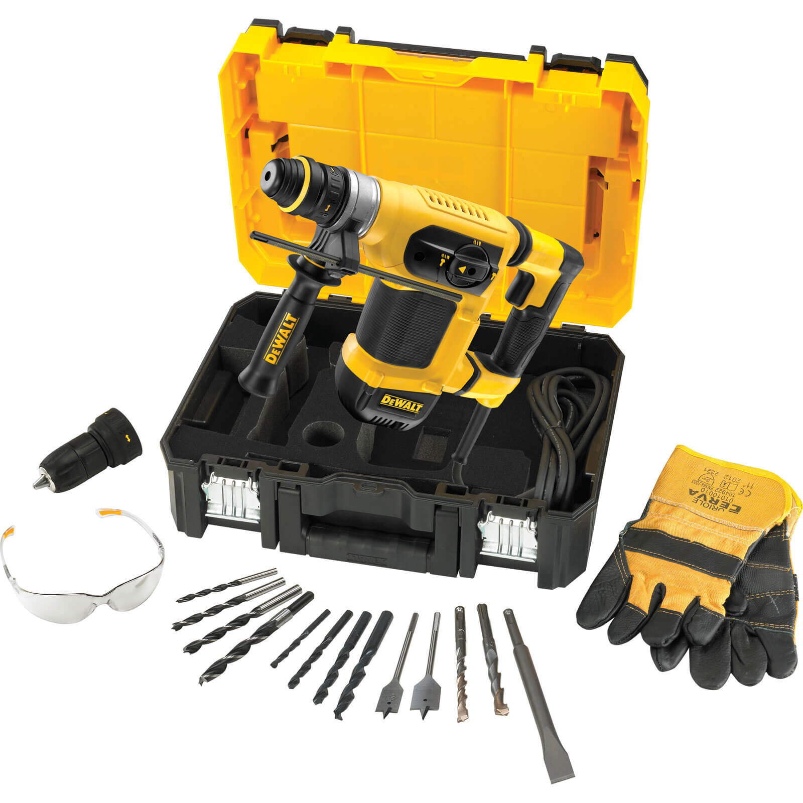 Image of DeWalt D25414KT SDS Plus Hammer Drill with 32mm Chuck and Accessories 1000w 110v