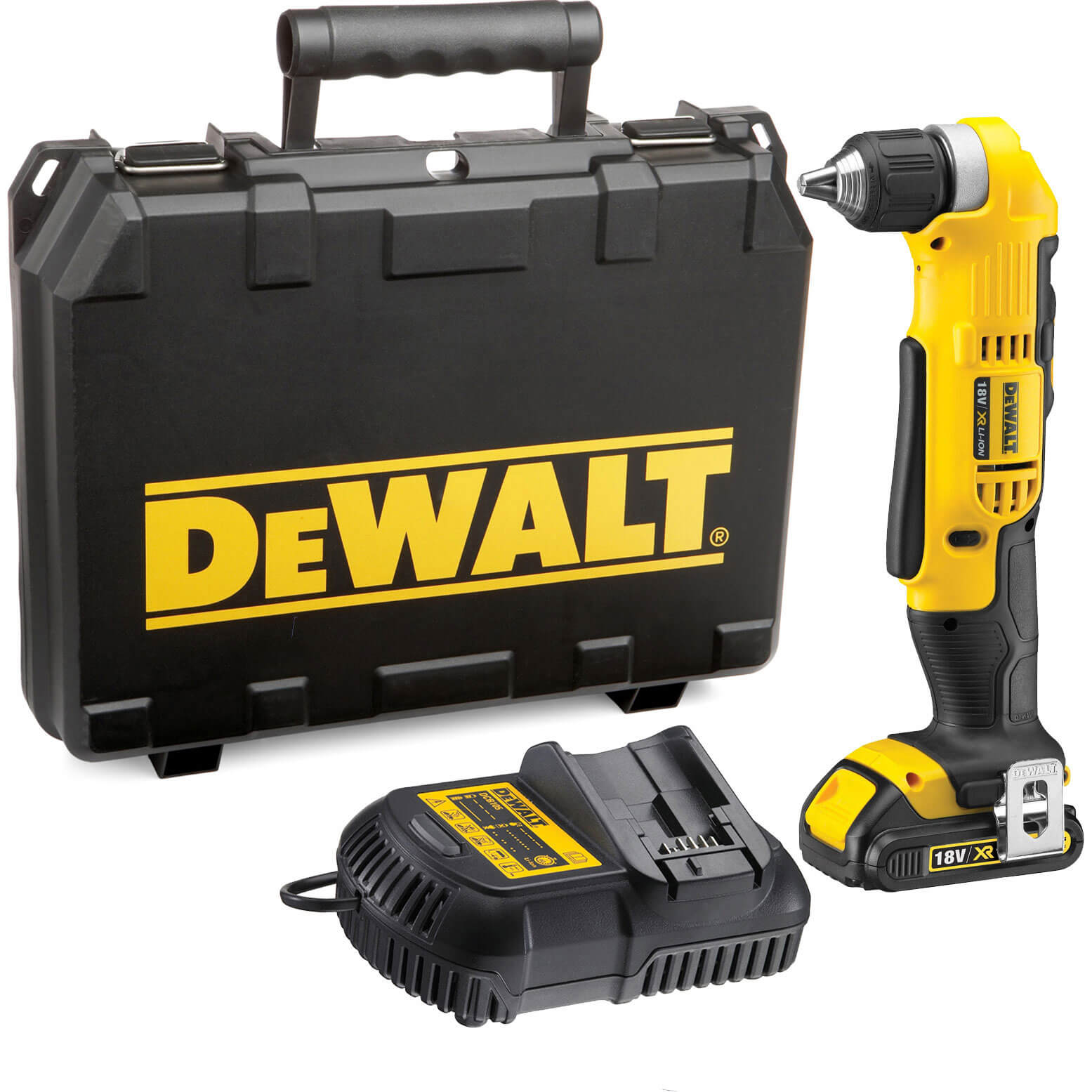 Image of DeWalt DCD740C1 18v Cordless XR Angle Drill with 1 Lithium Ion Battery 15ah