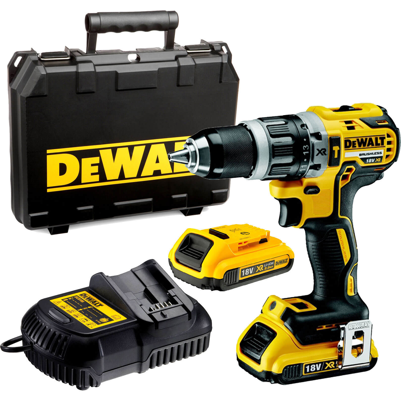 Image of DeWalt DCD796D2 18v Cordless XR Brushless Combi Drill with 2 Lithium Ion Batteries 2ah