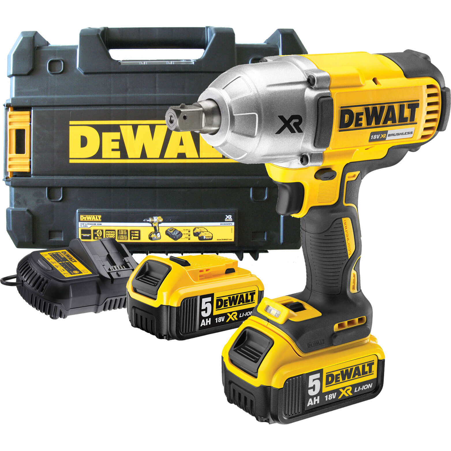 Image of DeWalt DCF899P2 18v Cordless XR High Torque Brushless Impact Wrench 950Nm with 2 Lithium Ion Batteries 5ah