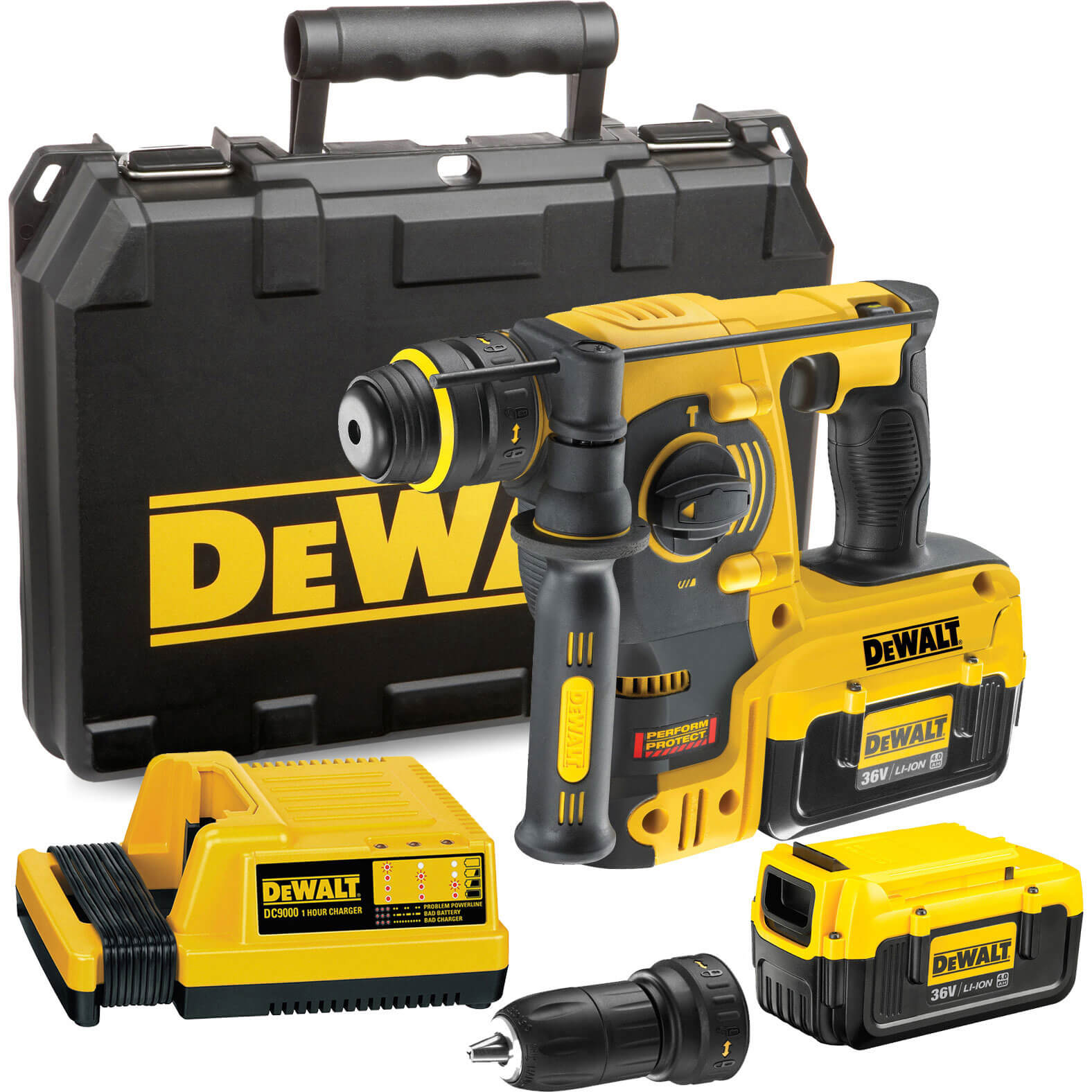 Image of DeWalt DCH364M2 36v Cordless SDS Plus Hammer Drill with 2 Lithium Ion Batteries 4ah Quick Change Chuck and Kitbox