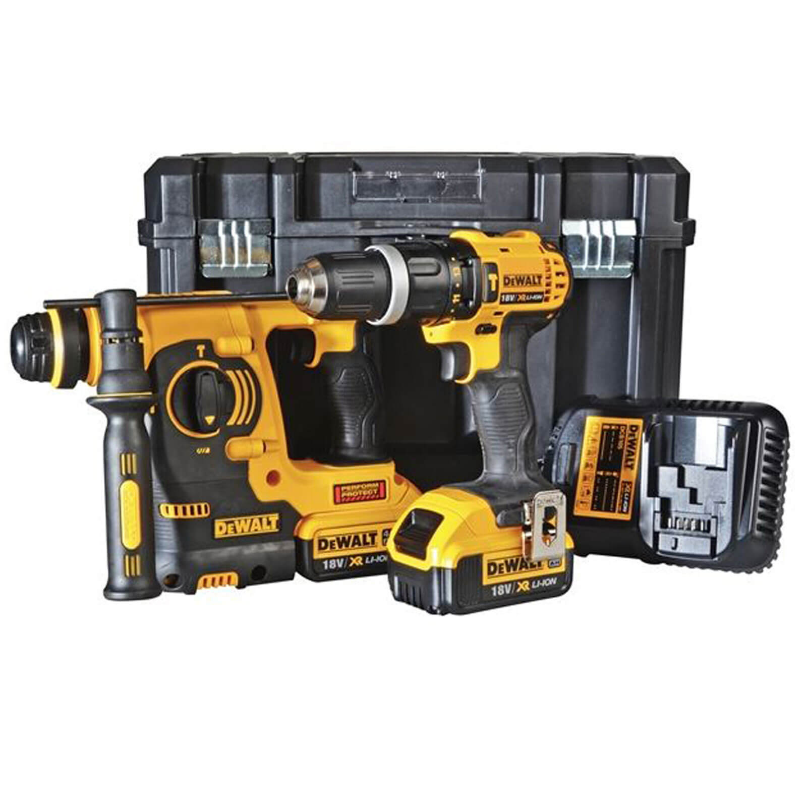 Image of Dewalt DCK206M2T 18v Cordless XR Combi Drill and SDS Hammer Drill with 2 Lithium Ion Batteries 4ah