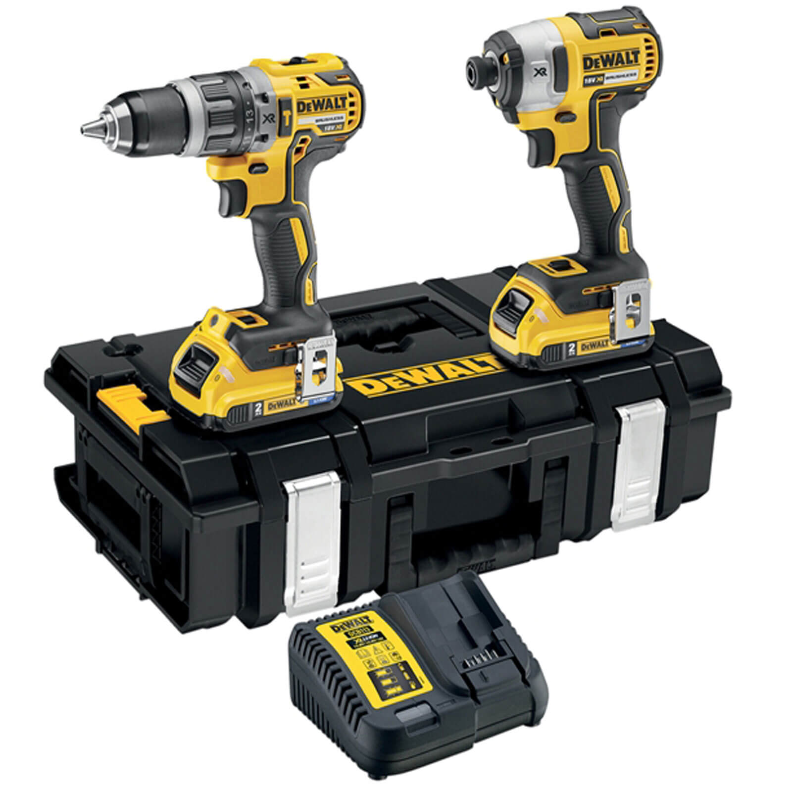 Image of DeWalt DCK266D2B 18v Cordless XR Brushless Combi Drill and Impact Driver with 2 Bluetooth Lithium Ion Batteries 2ah