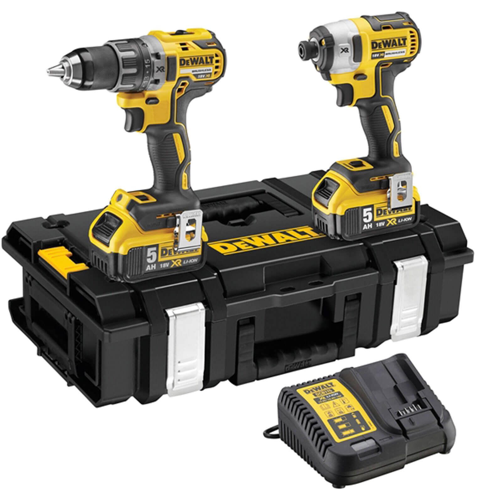 Image of DeWalt DCK266P2 18v Cordless XR Brushless Combi Drill and Impact Driver with 2 Lithium Ion Batteries 5ah