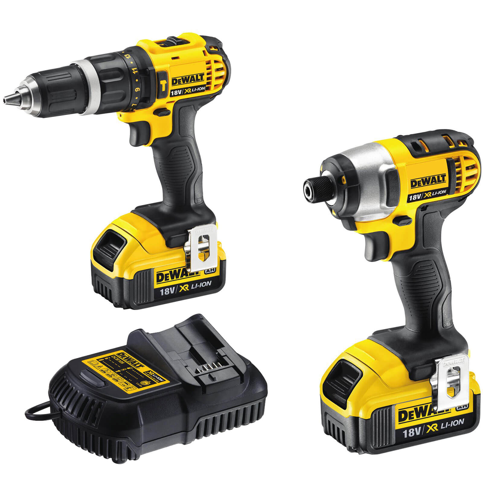 Image of DeWalt DCK285M2 18v Cordless XR Compact Combi Drill and Impact Driver with 2 Lithium Ion Batteries 4ah