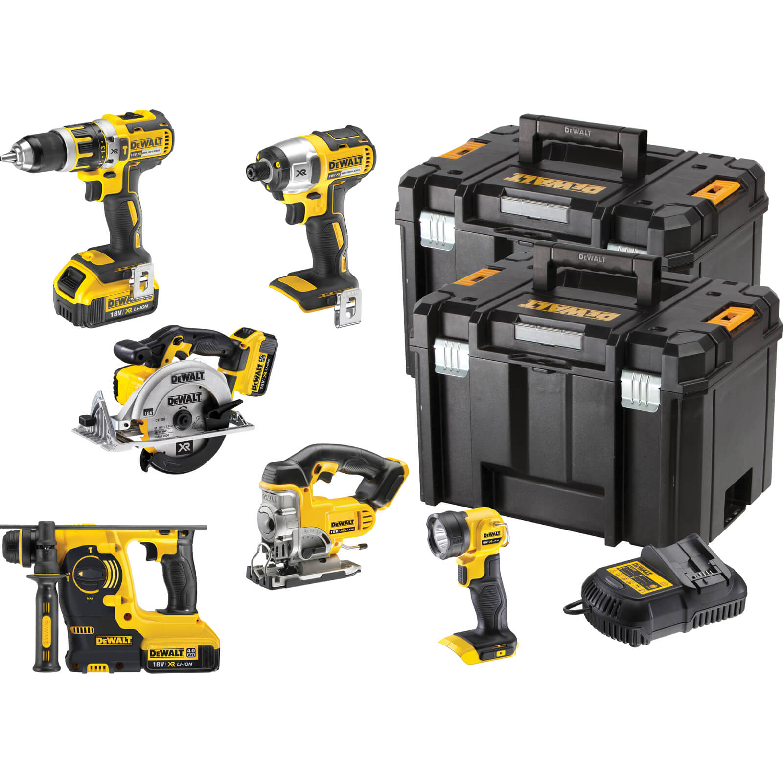 Image of Dewalt DCK699M3T 18v Cordless XR 6 Piece Power Tool Kit with 3 Lithium Ion Batteries 4ah